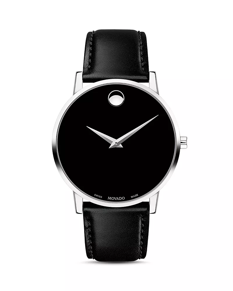 Movado Museum Classic Black Leather Strap Watch, 40mm