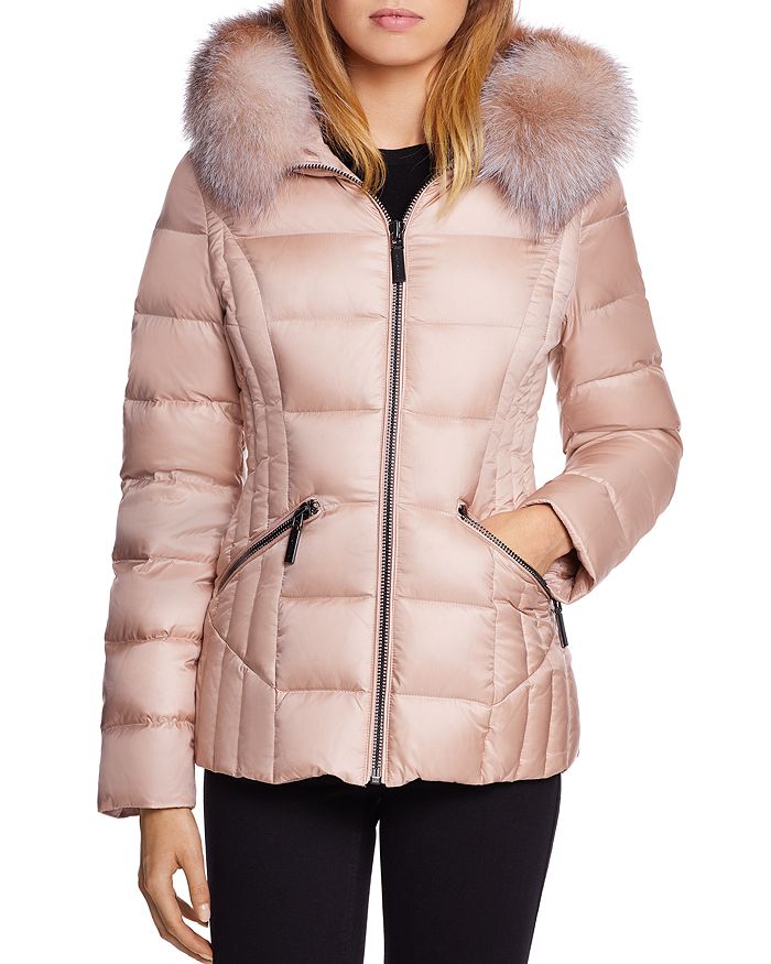 Dawn Levy Nikki Fox-fur Trim Mid-weight Puffer In French Pink