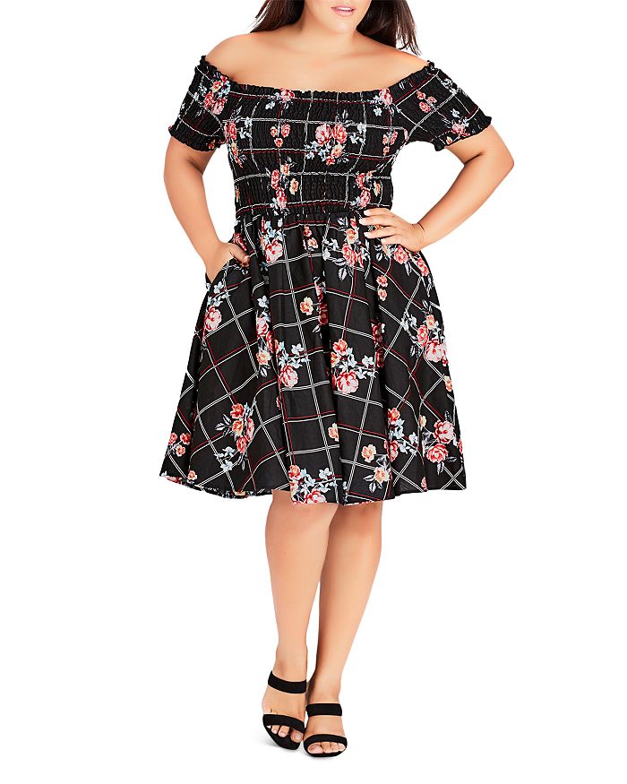 City Chic Plus Off-the-Shoulder Cotton Floral Print Dress | Bloomingdale's