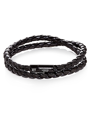 Tateossian Double Wrap Woven Bracelet In Black