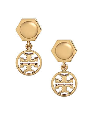 Tory Burch Hexagonal Logo Circle Drop Earrings In Gold Modesens Tory Burch Hexagonal Logo Circle Drop Earrings In Gold
