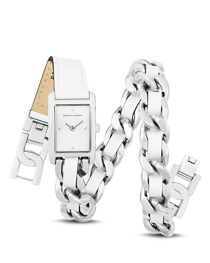 REBECCA MINKOFF MOMENT LEATHER & CHAIN WRAP WATCH, 19MM,2200190