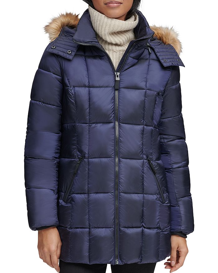 Marc New York Riverdale Faux Fur Trim Hooded Puffer Coat In Navy