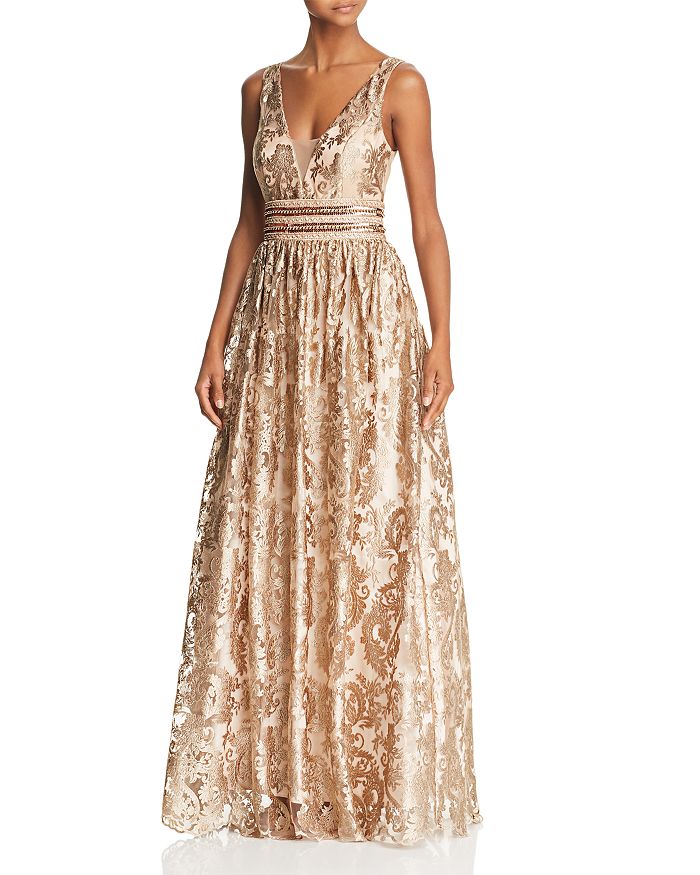 Avery G Embellished Brocade Ball Gown In Gold