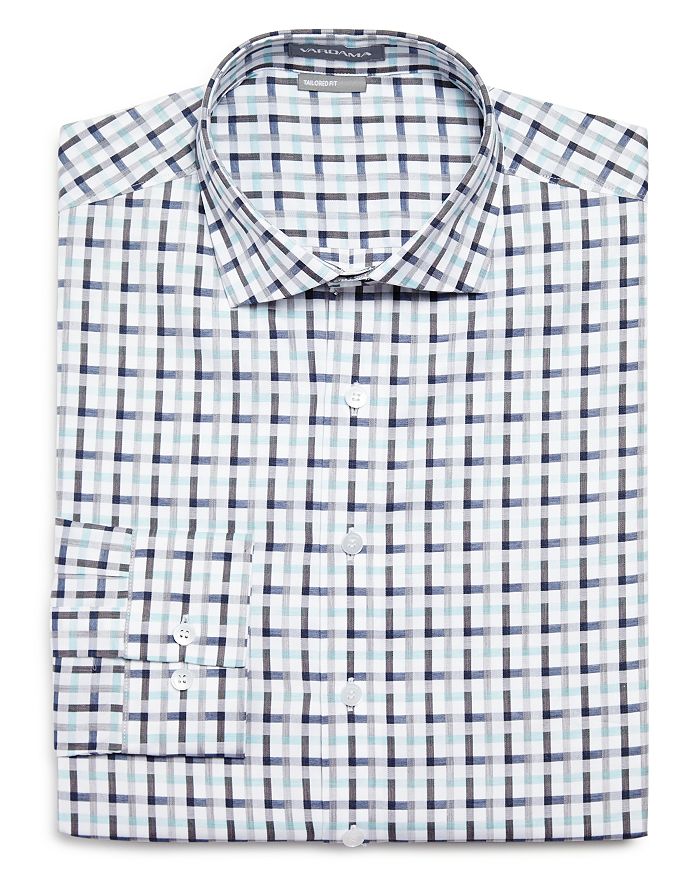 Vardama Morton Geometric Regular Fit Dress Shirt In White/blue