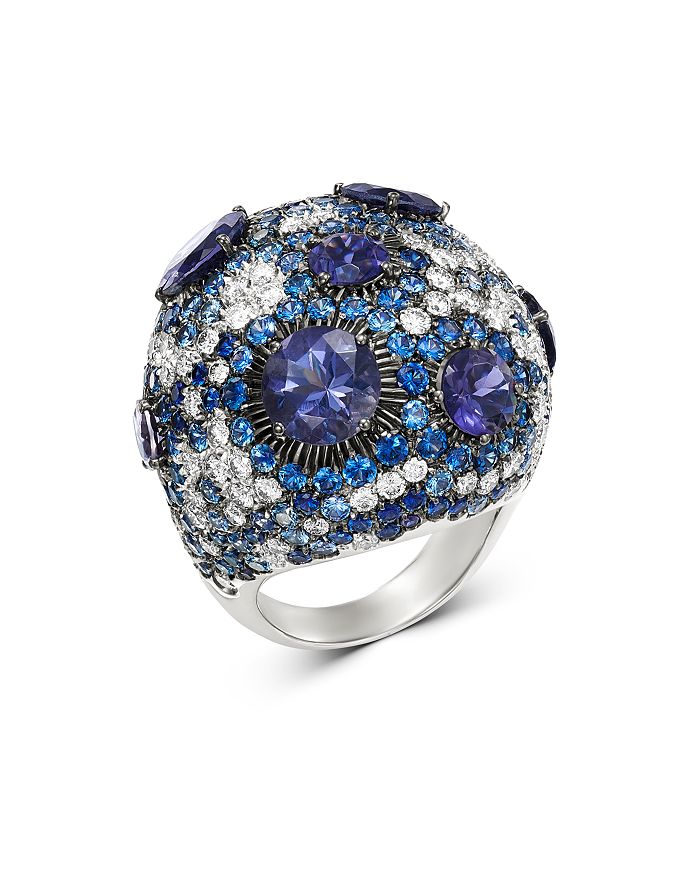Roberto Coin 18k White Gold Fantasia Blue Sapphire & Lolite Cocktail Ring With Diamond In Blue/white