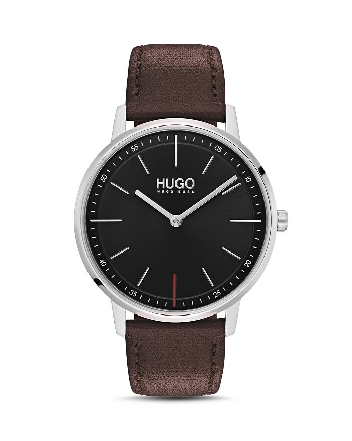 HUGO #EXIST BROWN LEATHER WATCH, 40MM,1520014