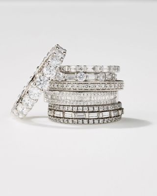 Diamond Round & Baguette Band in 14K White Gold, 0.25 tcw  