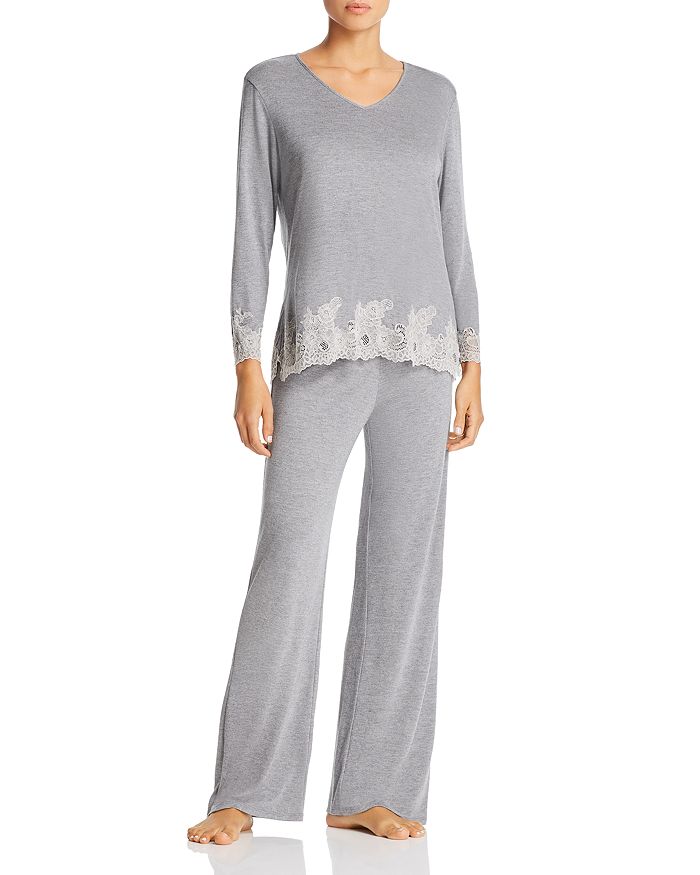 Shop Natori Luxe Shangri-la Pajama Set In Heather Gray