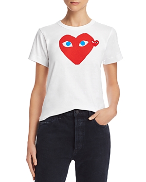 Comme Des Garçons Play Small And Big Heart-print Cotton T-shirt In White