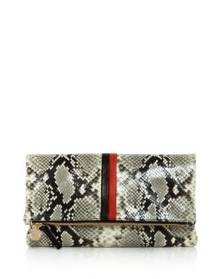 Clare V. - Striped Python Foldover Clutch