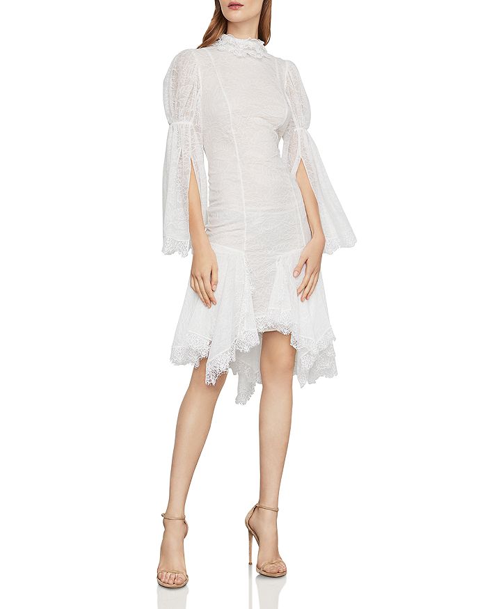 BCBGMAXAZRIA Puff Sleeve Asymmetric Lace Dress Bloomingdale s