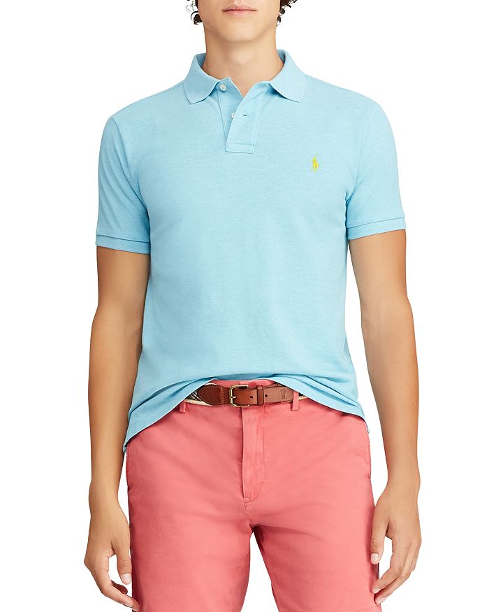 Polo Ralph Lauren Custom Slim Fit Mesh Polo Shirt In Light Blue