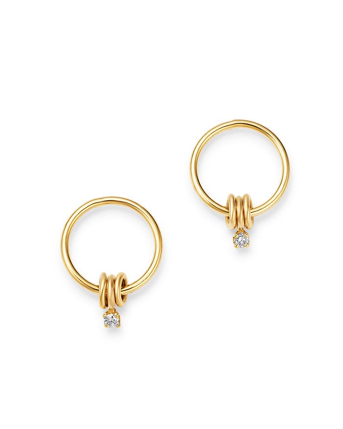 Zoë Chicco 14k Yellow Gold Diamond Small Circle Drop Earrings In White/gold