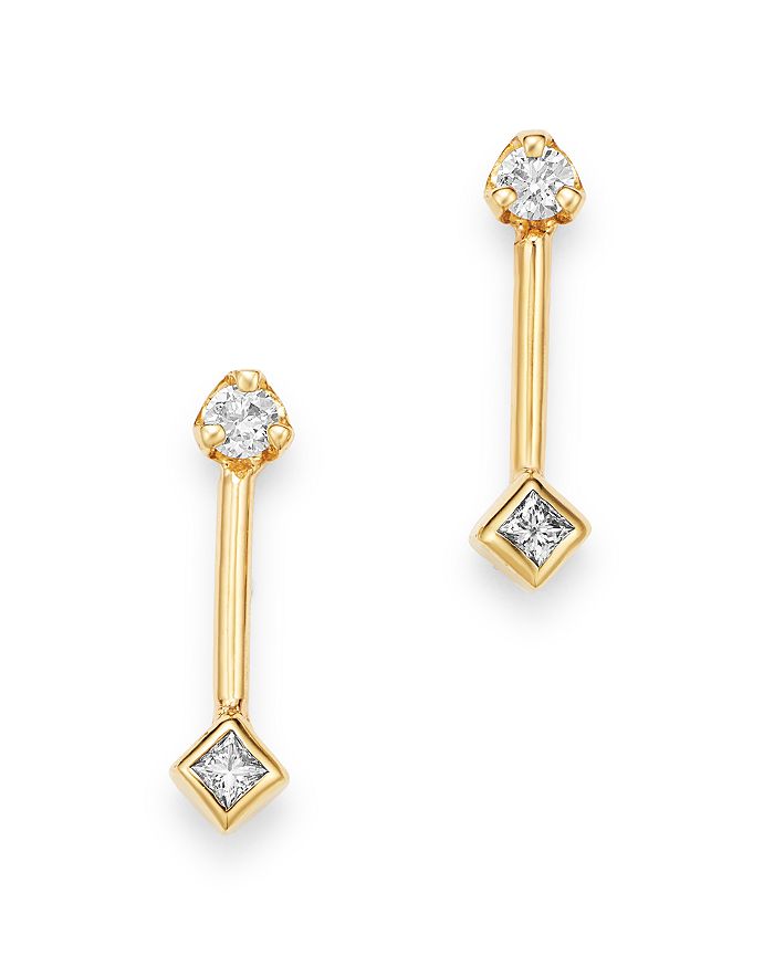 Zoë Chicco 14k Yellow Gold Diamond Barbell Stud Earrings In White/gold