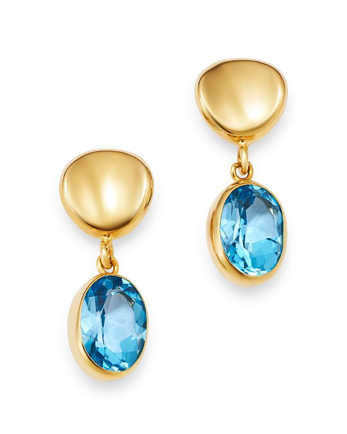 Bloomingdale's Blue Topaz Oval Drop Earrings In 14k Yellow Gold - 100% Exclusive In Blue/gold
