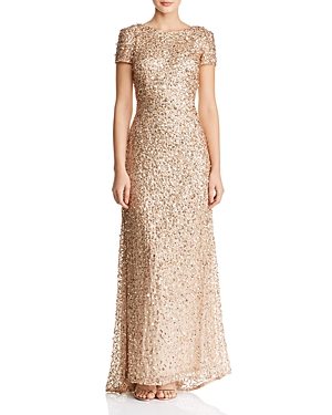 ADRIANNA PAPELL SEQUINED SCOOP-BACK GOWN,091874600