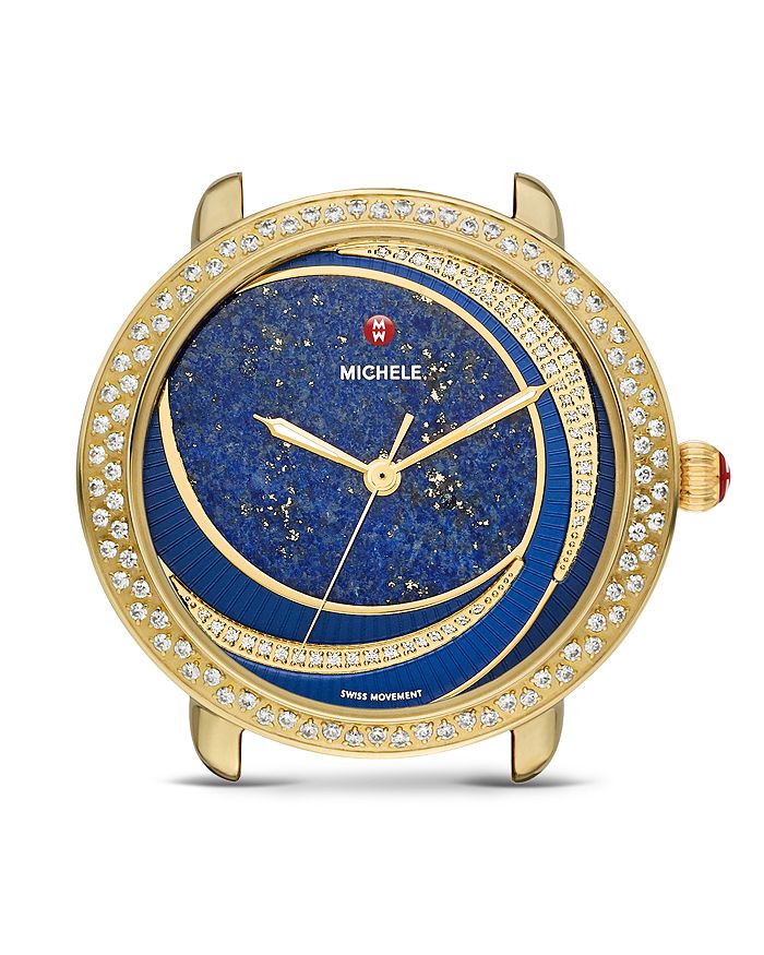 Michele Serein Blue Lapis Dial & Diamond Bezel Watch, 34mm X 36mm In Blue/gold