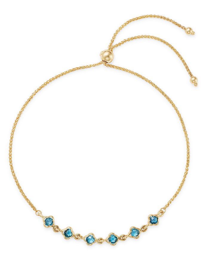 Bloomingdale's London Blue Topaz Mini Clover Bolo Bracelet In 14k Yellow Gold - 100% Exclusive In Blue/gold