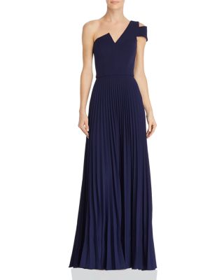 Off-the-Shoulder Pleated Gown with Surplice Bodice Pool