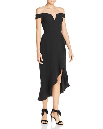 AQUA Off-the-Shoulder Crepe Midi Dress - 100% Exclusive | Bloomingdale's