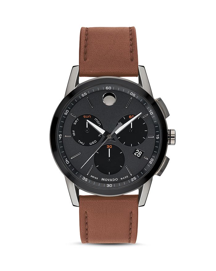 MOVADO MUSEUM SPORT BROWN LEATHER CHRONOGRAPH, 43MM,0607290