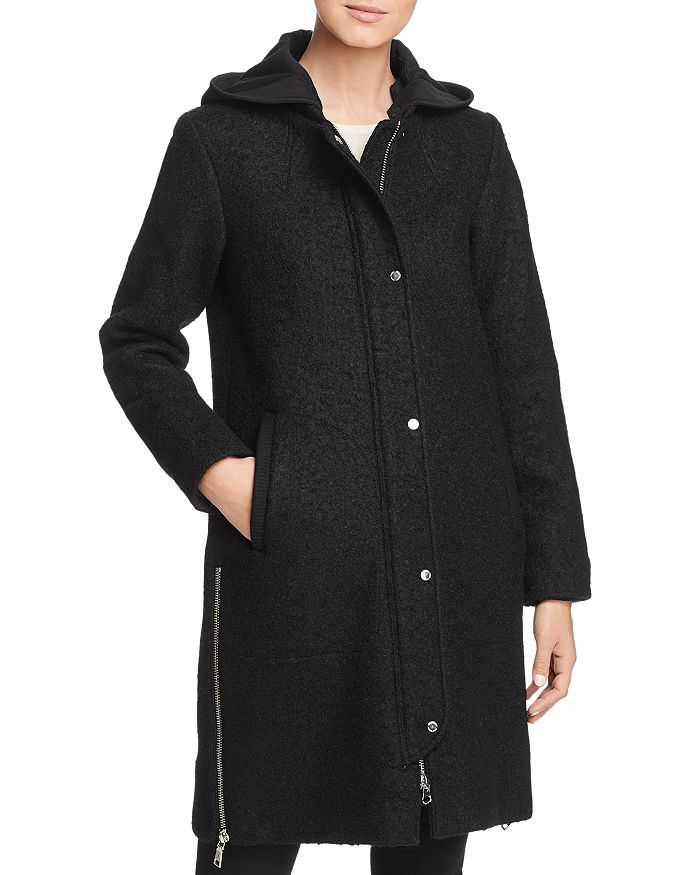Vince Camuto Hooded Side Zip Coat In Black
