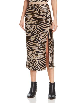 Anine Bing Dolly Silk Zebra-Print Midi Skirt | Bloomingdale's