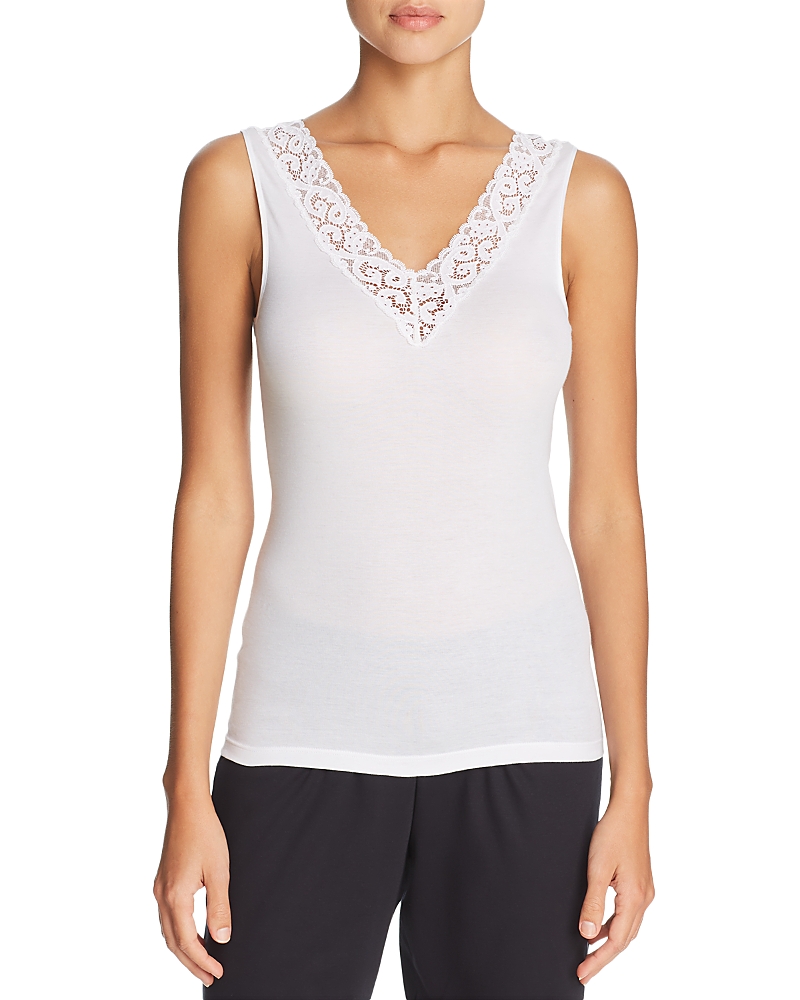HANRO MOMENTS COTTON LACE TRIM TANK 71486