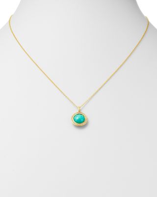 18K Yellow Gold Lollipop Turquoise Mini Pendant Necklace with Pav&eacute; Diamonds, 18"
