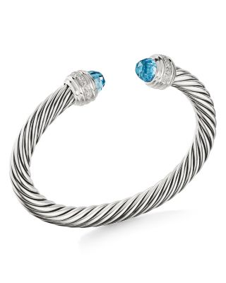 David Yurman Cable Bracelet with Blue Topaz & Diamonds