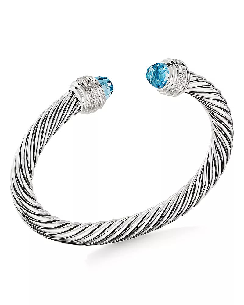 David Yurman Cable Bracelet with Blue Topaz & Diamonds