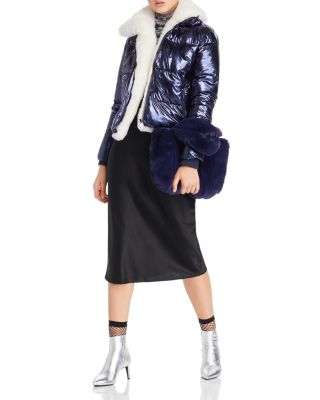 Vigoss Faux Fur-Trim Metallic Puffer Jacket | Bloomingdale's Women