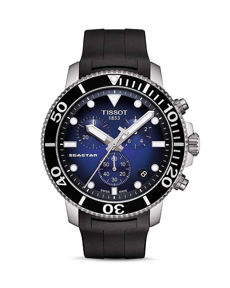 Tissot Seastar 1000 Blue-Dial & Black Rubber Strap Chronograph, 45.5mm · OS