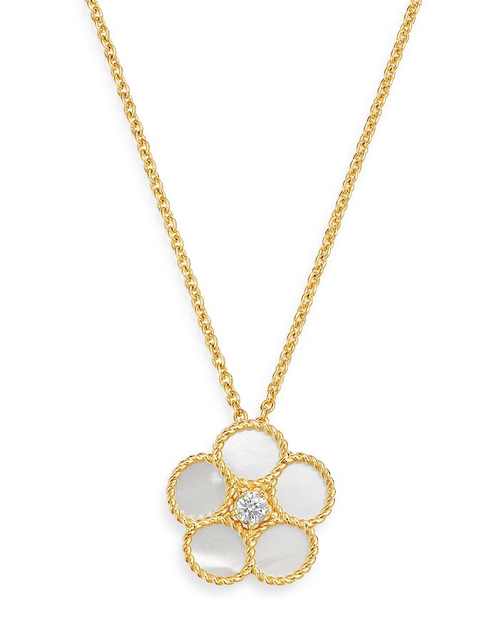 Shop Roberto Coin 18k Yellow Gold Daisy Mother-of-pearl & Diamond Pendant Necklace, 16 - 100% Exclusive In White/gold