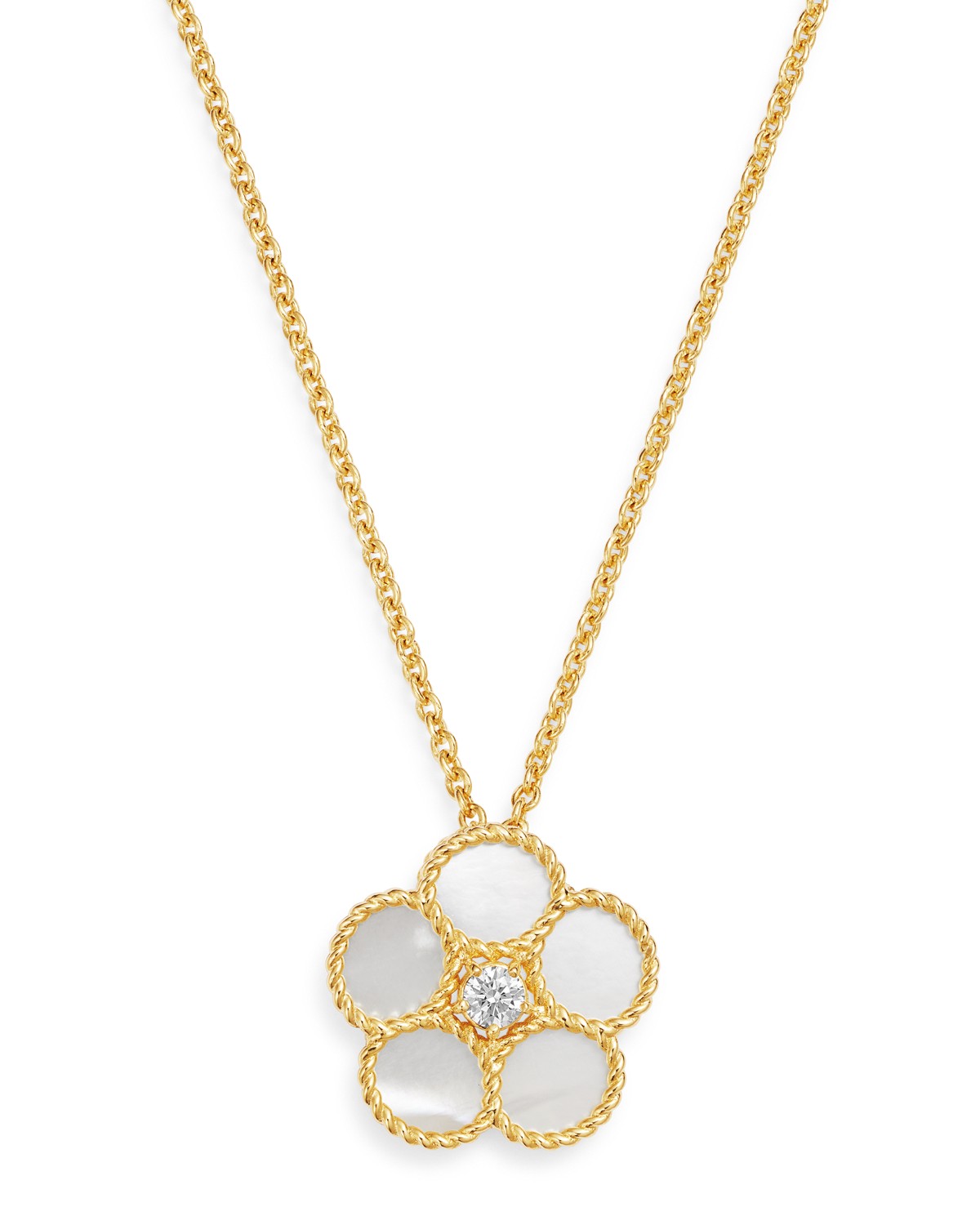18K Yellow Gold Daisy Mother-of-Pearl & Diamond Pendant Necklace, 16"