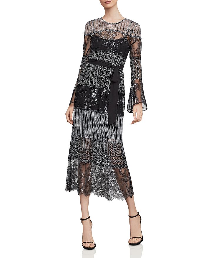 BCBGMAXAZRIA Metallic Lace Midi Dress Bloomingdale s