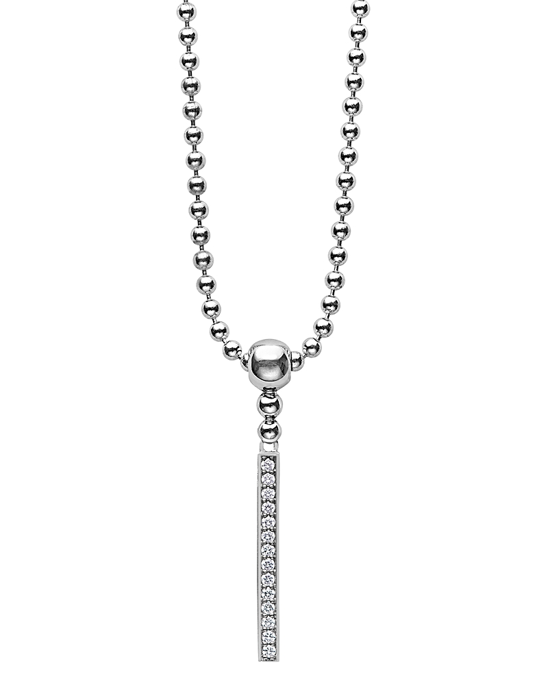 Lagos Sterling Silver Caviar Spark Diamond Stick Pendant Necklace, 16 In White/silver