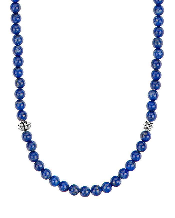 LAGOS Sterling Silver Caviar Icon Lapis Beaded Station Necklace, 34",04-81080-L34