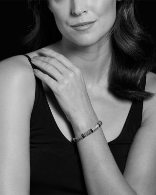 Sterling Silver Black Caviar Rope Bracelet with Diamonds & Black Ceramic