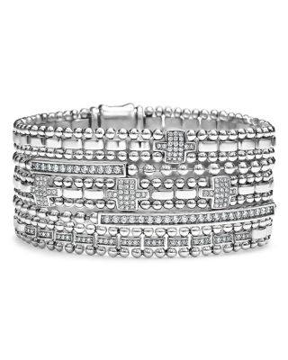 Sterling Silver Caviar Spark Pavé Diamond Link Bracelet