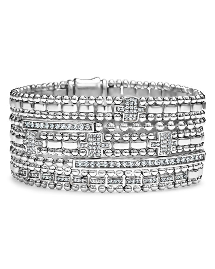 Sterling Silver Caviar Spark Diamond Bar Chain Bracelet