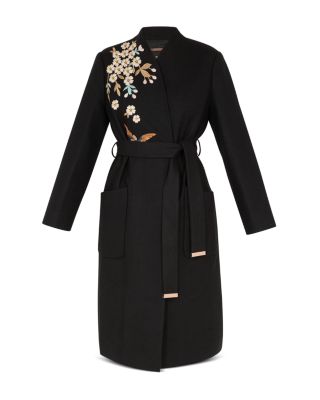 【TED BAKER】美品 ベルテッドコート 花柄 黒 テッドベイカー Aライン Ted Baker Fennela Graceful Embroidered Coat | Bloomingdale's