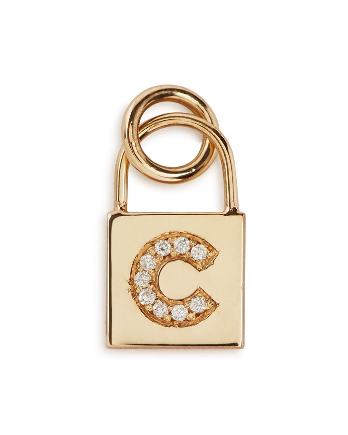 Zoë Chicco 14k Yellow Gold Initial Padlock Charm With Diamonds In C/gold
