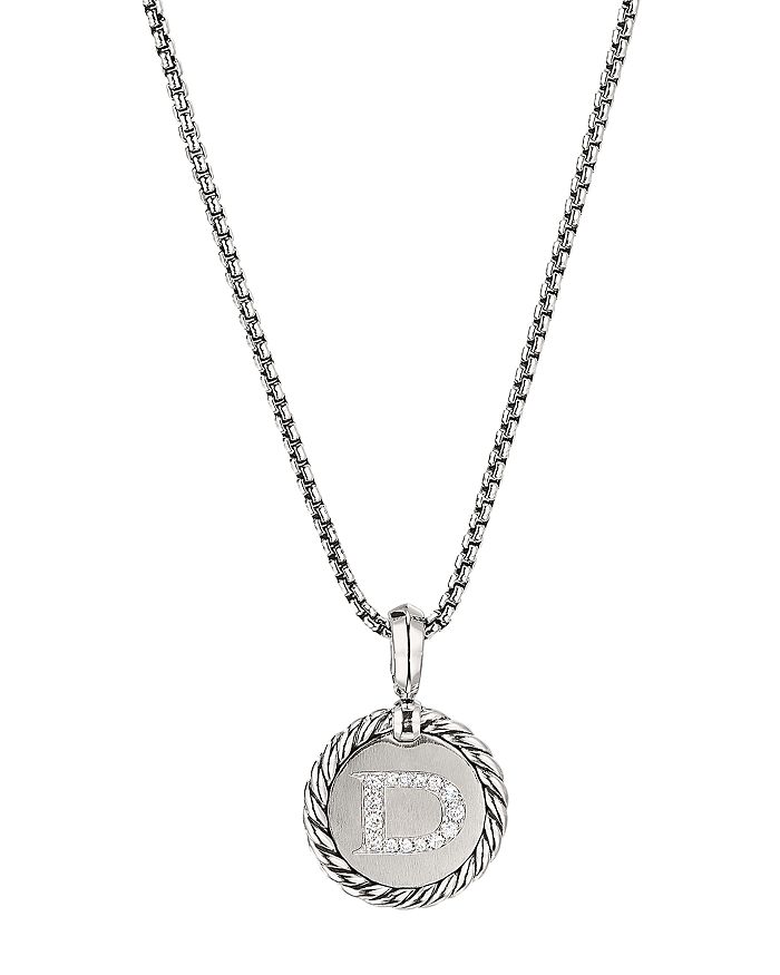 DAVID YURMAN STERLING SILVER CABLE COLLECTIBLES INITIAL CHARM NECKLACE WITH DIAMONDS, 18,N14521DSSADI18D