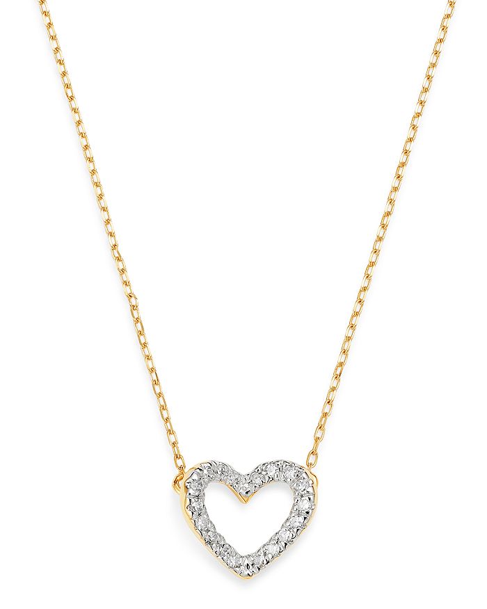 ADINA REYTER 14K YELLOW GOLD PAVE DIAMOND TINY OPEN HEART PENDANT NECKLACE, 16,N1093OFH-Y14