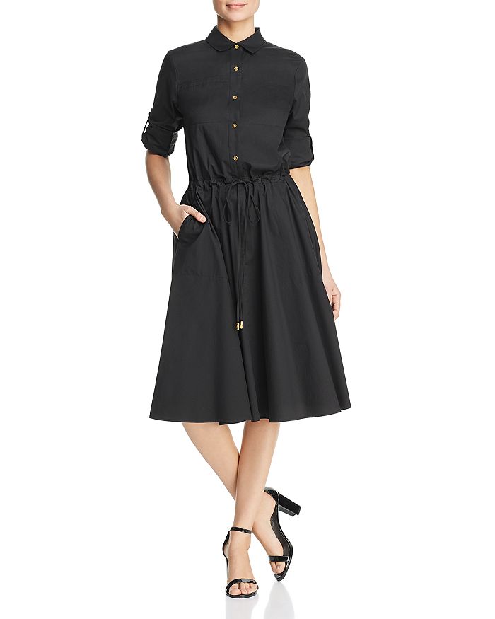 Donna Karan New York Drawstring Waist Shirt Dress In Black
