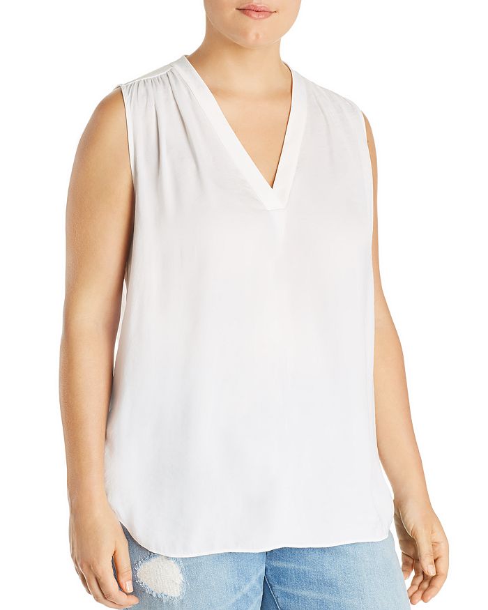 Shop Vince Camuto Plus Plus Shirred Sleeveless Top In New Ivory