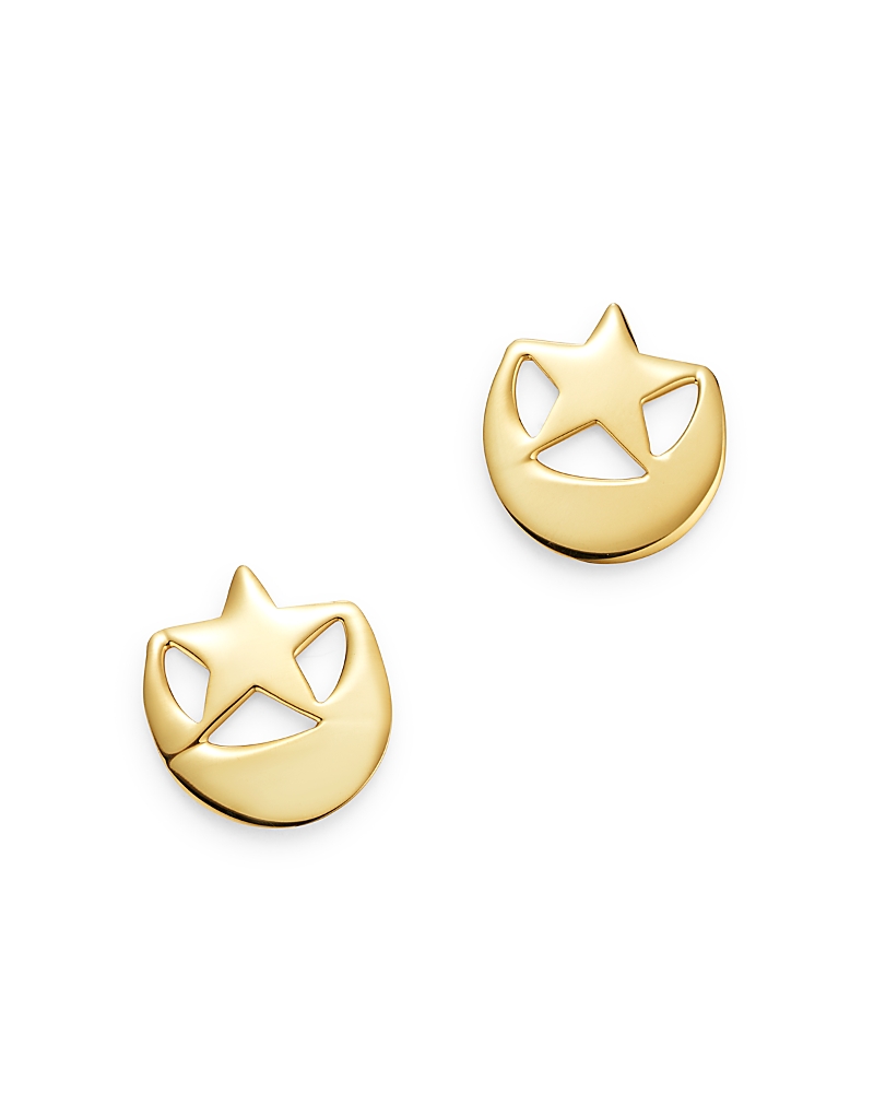 Moon & Meadow 14k Yellow Gold Half Moon & Stars Stud Earrings - Exclusive In Gold