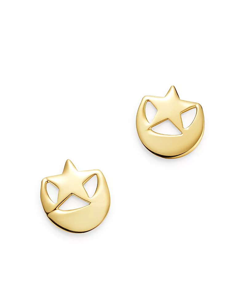 Moon & Meadow 14K Yellow Gold Half Moon & Stars Stud Earrings - Exclusive